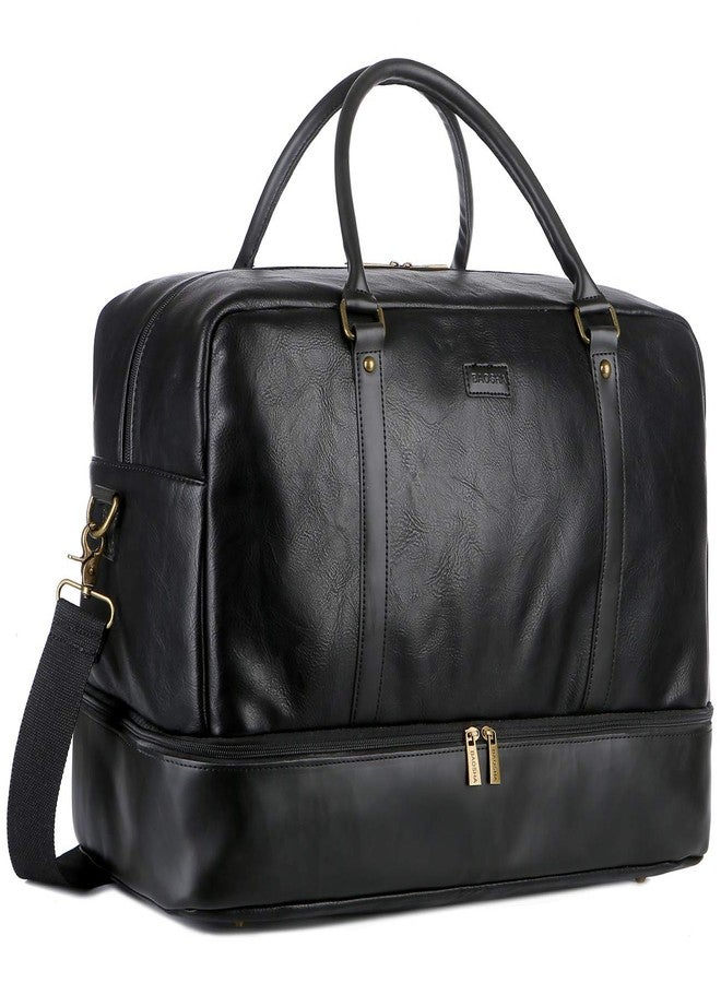 BAOSHA Vegan Leather Large Travel Duffel Tote Bag Carry On Weekender Overnight Bag With Shoe Compartment HB-38 (Black) - Image 1